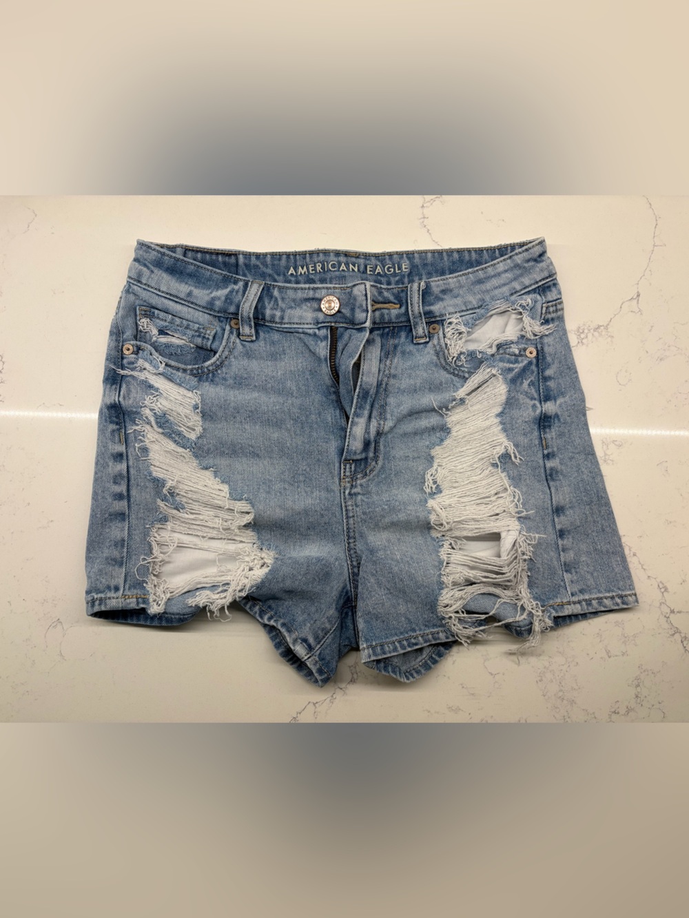 American Eagle Outfitters Women's Light Blue Distressed Denim Shorts - Picture 11 of 12